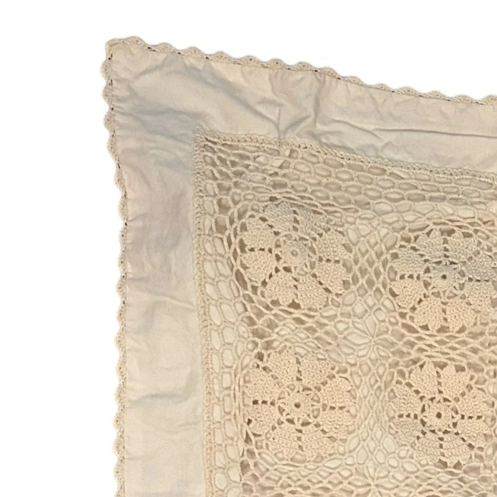 Crochet Pillow Sham Cover 25x30 Cream  Envelope Closure Vintage Cottagecore